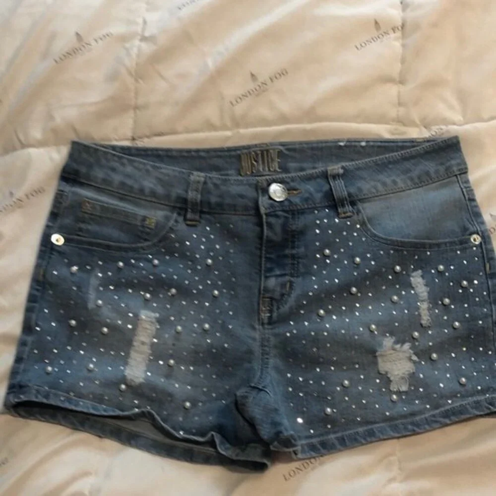 Justice jean shorts distressed and bedazzled size 14plus